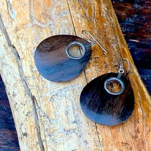 Silpada Wood & Silver Tear Drop Earrings